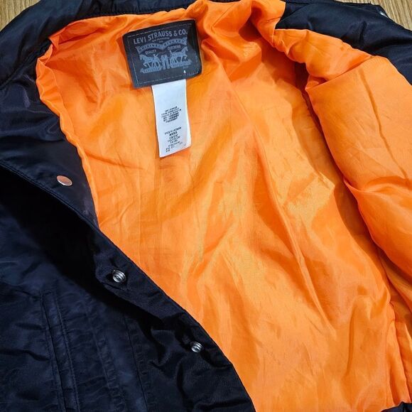 Levi's Bomber Jacket Quilted Synthetic Fill Kids Size 6 Black Orange Snap Button - Picture 5 of 8